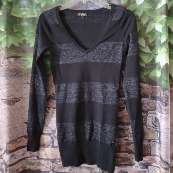 V Neck Metallic Tunic Sweater - Picture 1 of 4